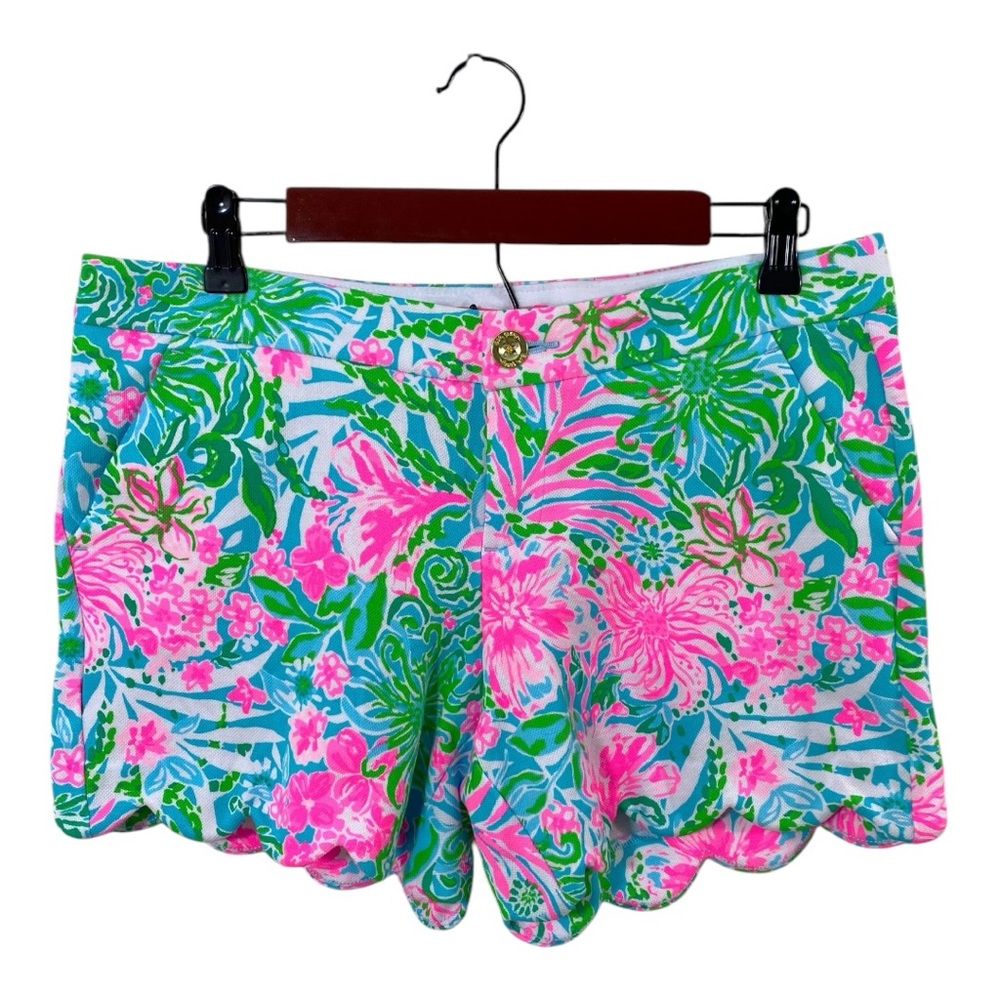 Lilly Pulitzer Buttercup Knit Scallop Shorts Leaf It Wild Sz 8 Amalfi Blue Flora